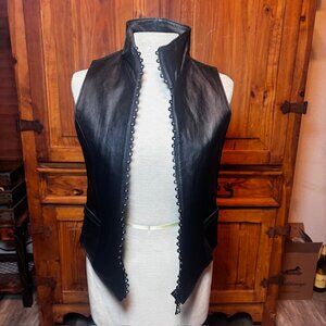 Ying Ying of Nevada Black Leather Studded Vest | Size S